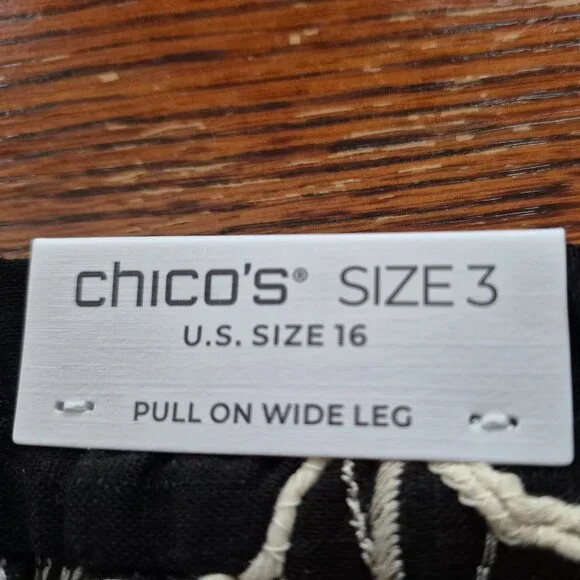 Chico's embroidered wide-leg cropped pants, black/neutral, sizes M and L - Picture 6 of 10